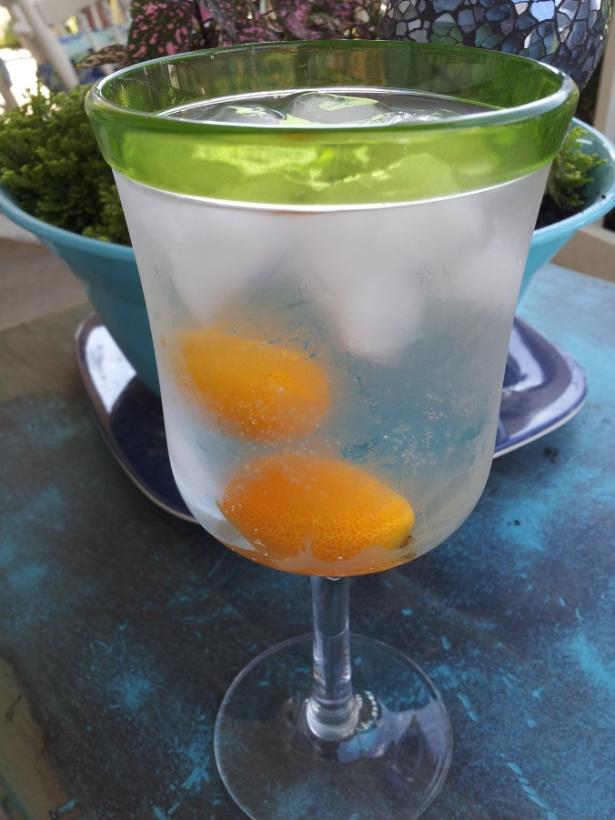 With some of the soaking vodka and lime sparkling water.